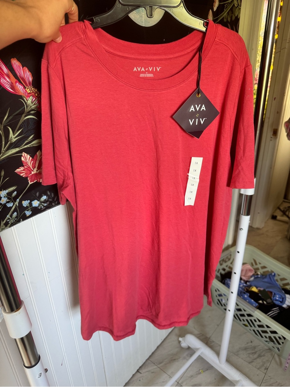 Ava & Viv Coral Pink Short Sleeve Tunic Top